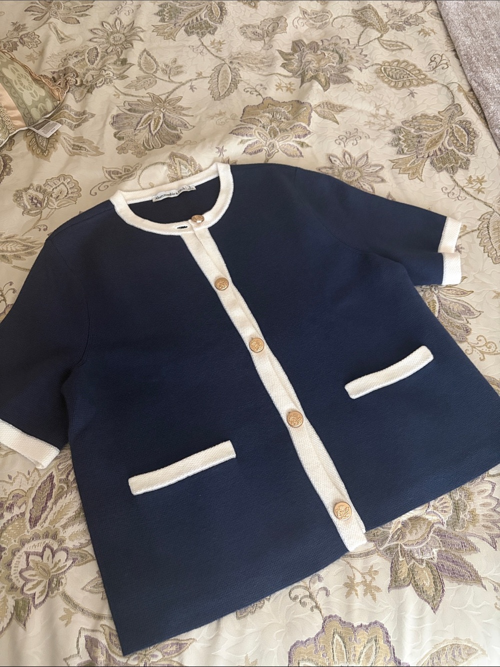 Abercrombie & Fitch Navy Cardigan with White Trim